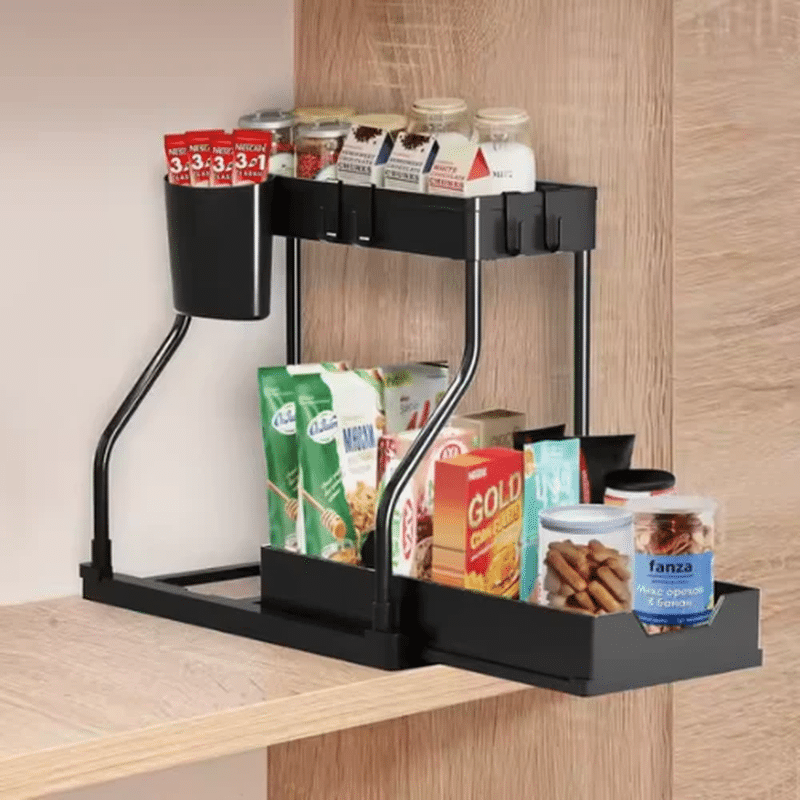 2-Tier Pull-Out Storage Rack for Countertop