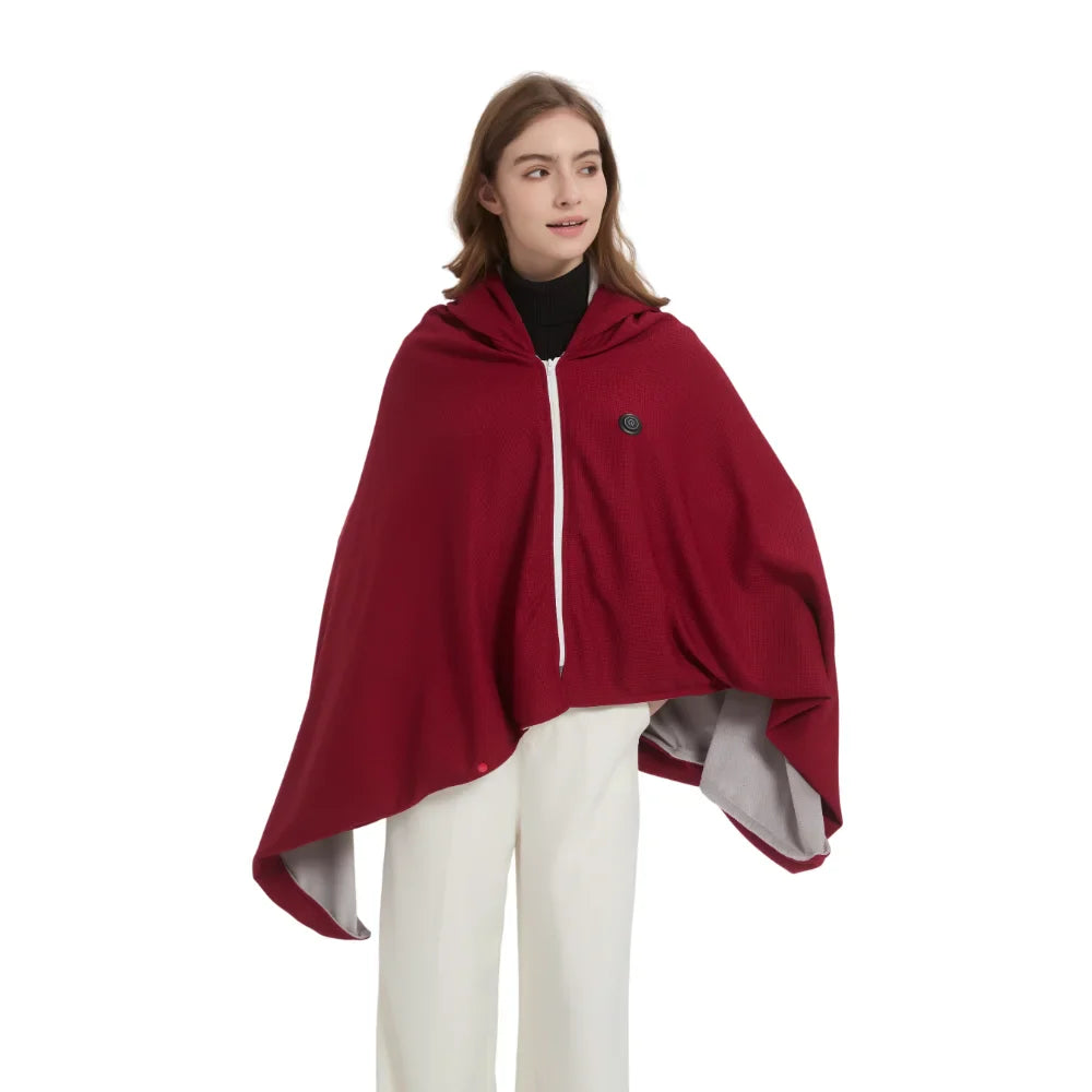 Winter Solid Zipper USB Heated Electric Hoodie Shawl