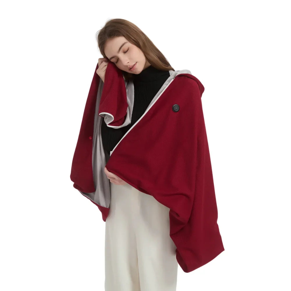 Winter Solid Zipper USB Heated Electric Hoodie Shawl