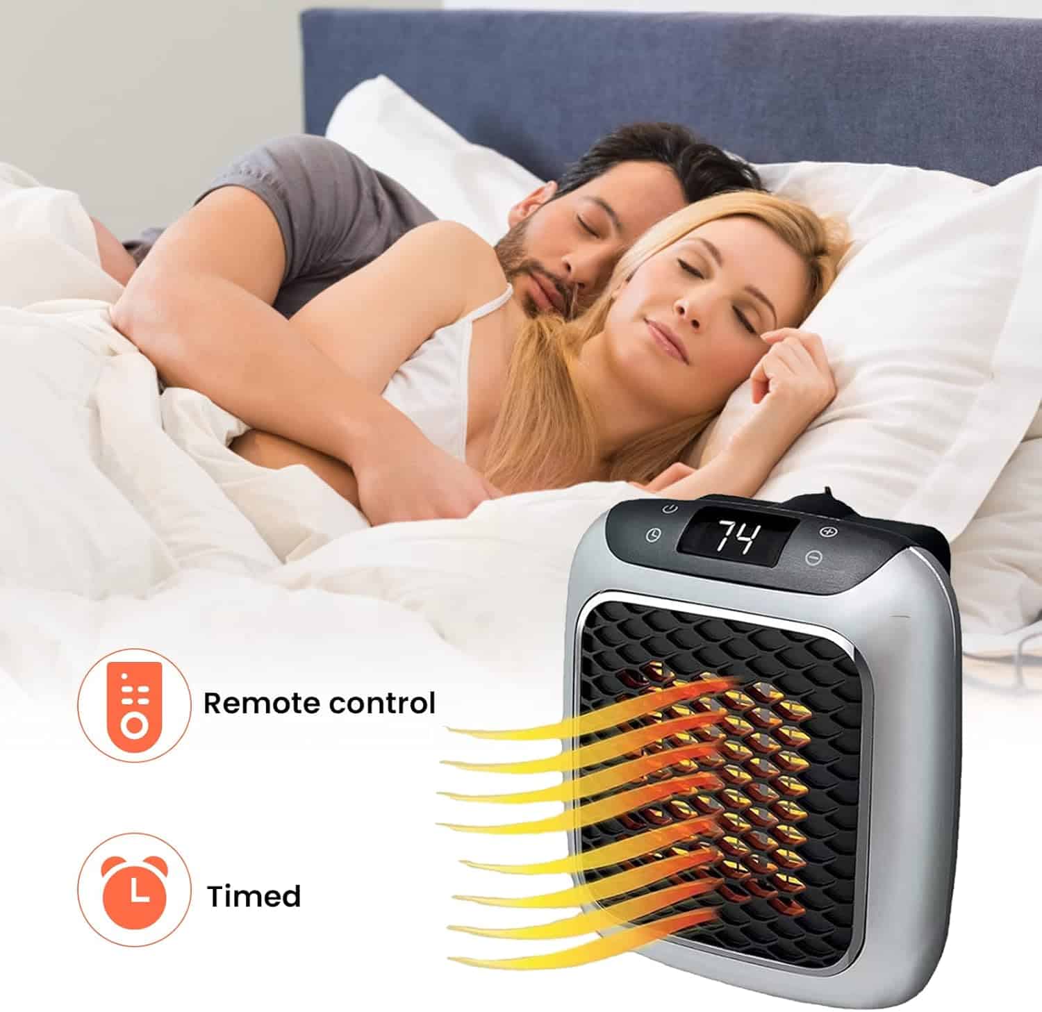 Portable Fan Heater With Adjustable Thermostat and Timer