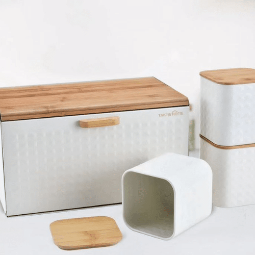 Elegant Wooden Bread Box with Matching Canisters
